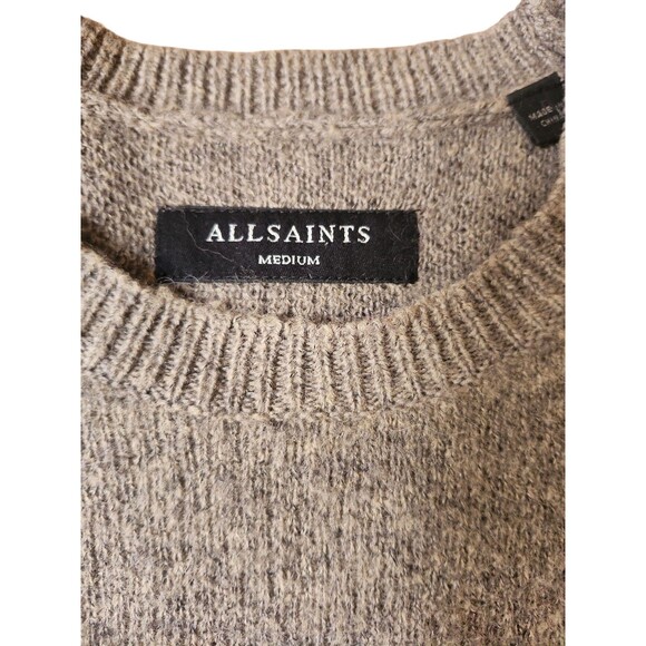 Allsaints Ombre Waffle Knit Crewneck Sweater Mens Medium Dark Taupe Streetwear - Picture 2 of 7